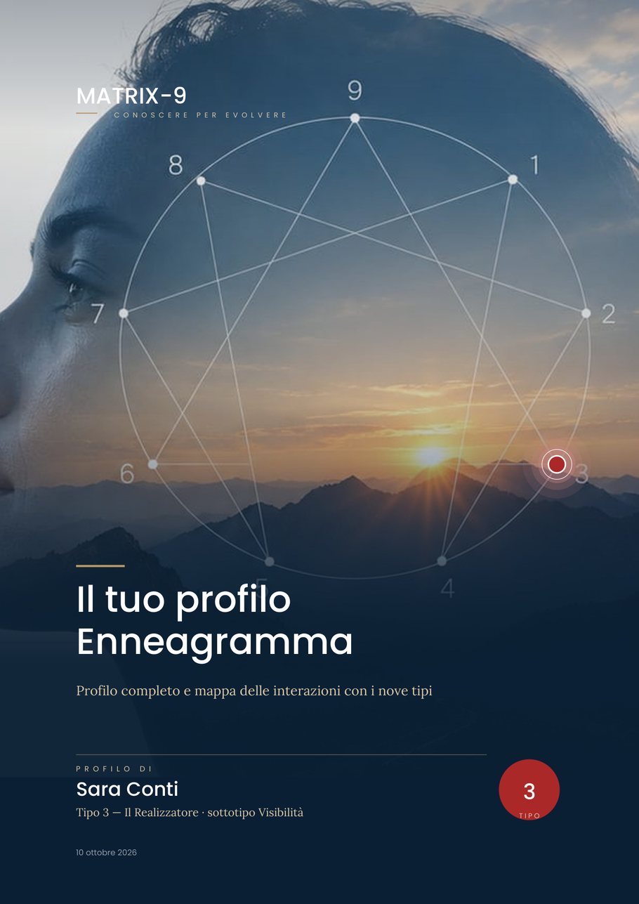 Copertina di un report MATRIX-9 di esempio: «Il tuo profilo Enneagramma»