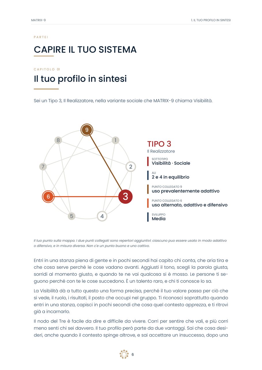 Pagina «Il tuo profilo in sintesi» con la mappa di ali e punti collegati